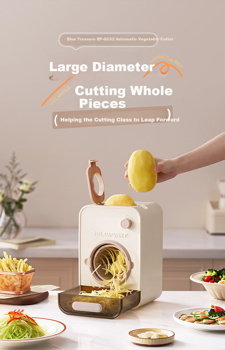 BLAUPUNKT Fully Automatic Electric Vegetable Cutter, Multi-Functional Kitchen Appliance for Home Use, Can Slice, Shred, And Mince Potatoes, Model QC02, Beige 5