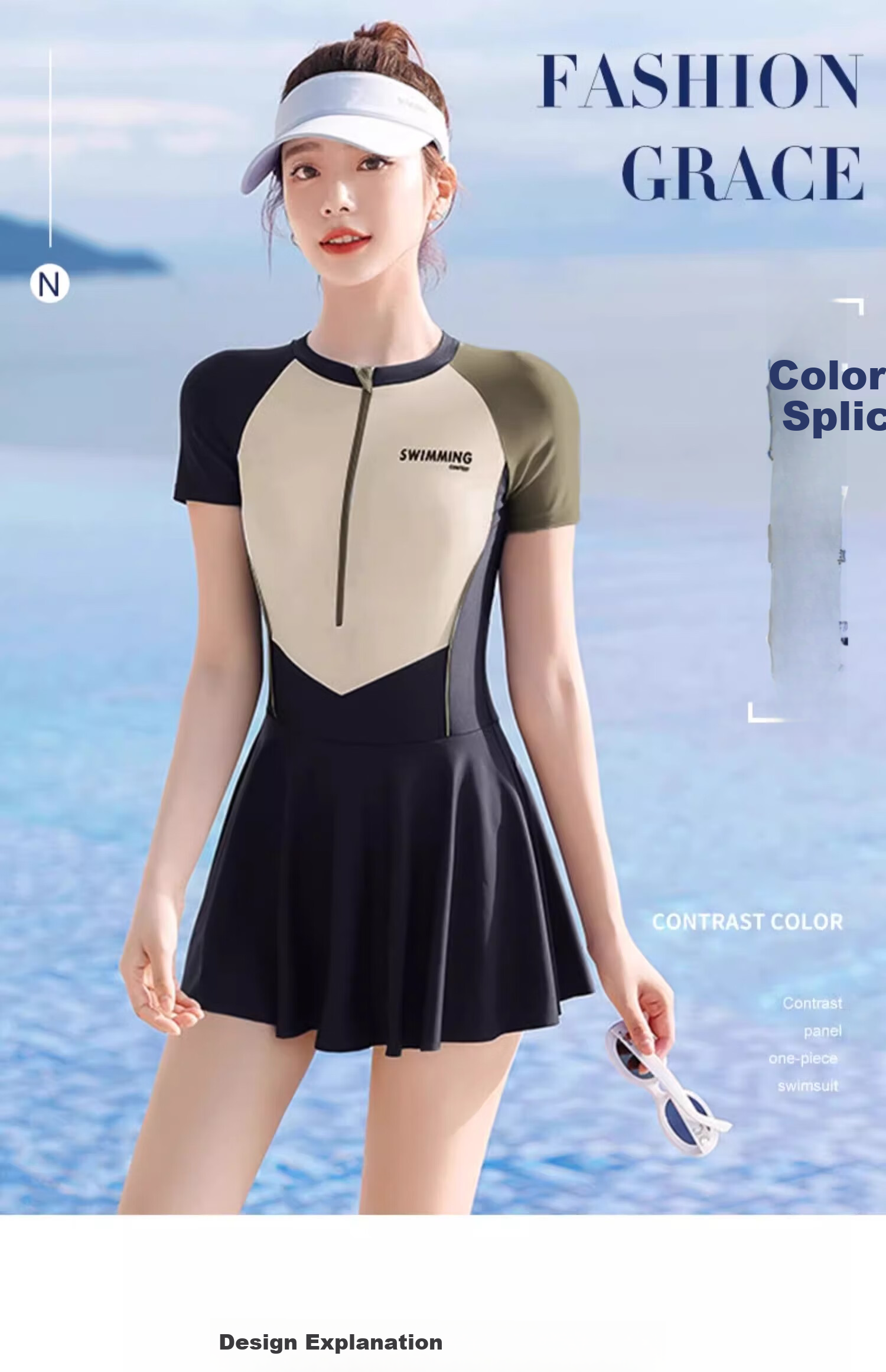 F.DYRAA Women's Swimsuit, Conservative One-Piece Swimwear for Hot Springs, Tummy Control Slimming Swimwear Three-Piece Set, 13002 Coffee Color, Size L 10