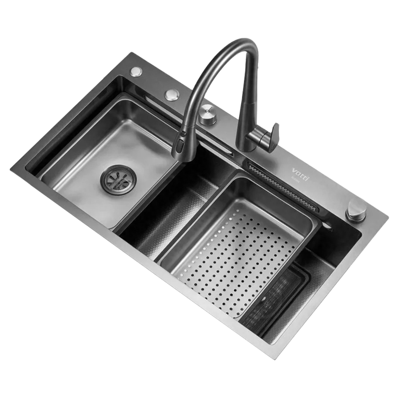 VATTI Large Single Bowl Sink, Silk Rain Waterfall Kitchen Sink, Vegetable Washing Basin, Integrated Basin, 304 Stainless Steel, S8