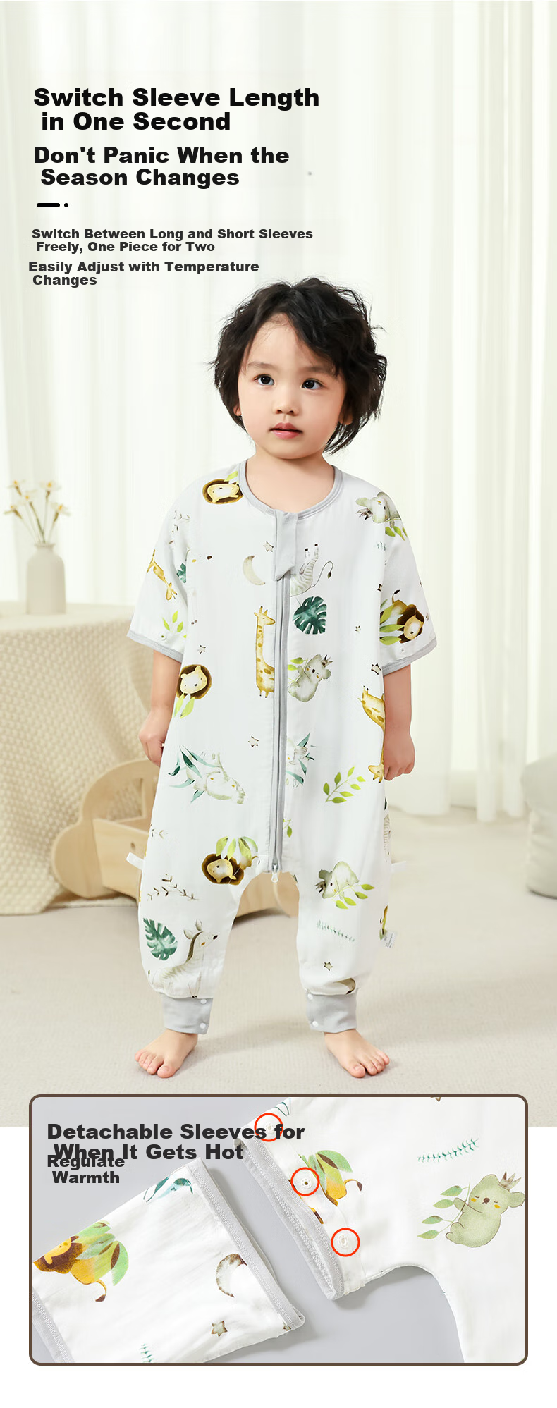 Tongyan Baby Sleeping Bag, Front 4 Back 2 Bamboo Cotton Gauze Split-Leg Pajamas, Children's Spring And Summer Anti-Kick Blanket, Mountain Camphor, Size 110 7
