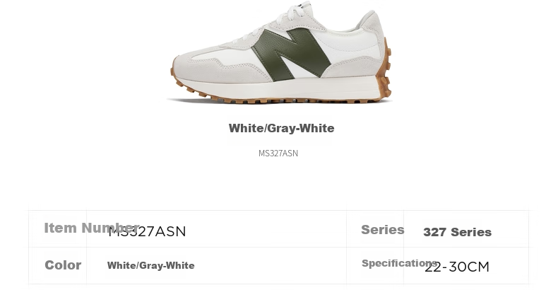 NEW BALANCE Casual Shoes for Men And Women, Couples' Summer Comfortable Sneakers, 327 Series MS327ASN, Size 36 3
