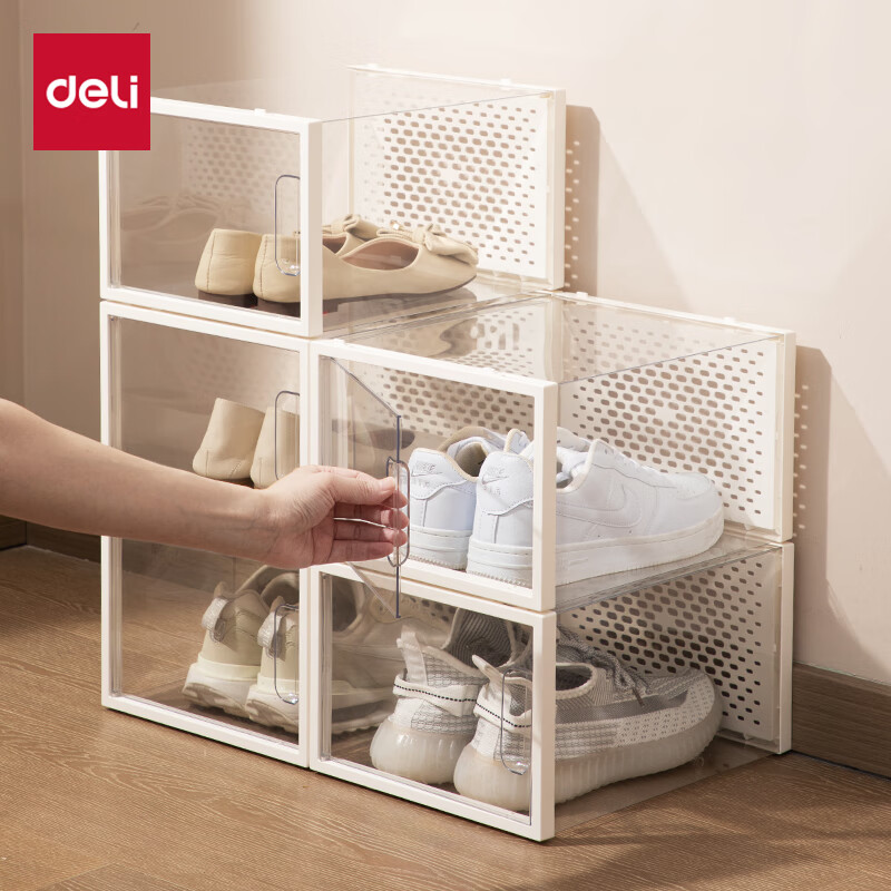 Deli Transparent Shoe Box/Shoe Rack/Dustproof Shoe Cabinet Large Dustproof and Moisture-Proof Storage Box with Buckle, 12-Pack