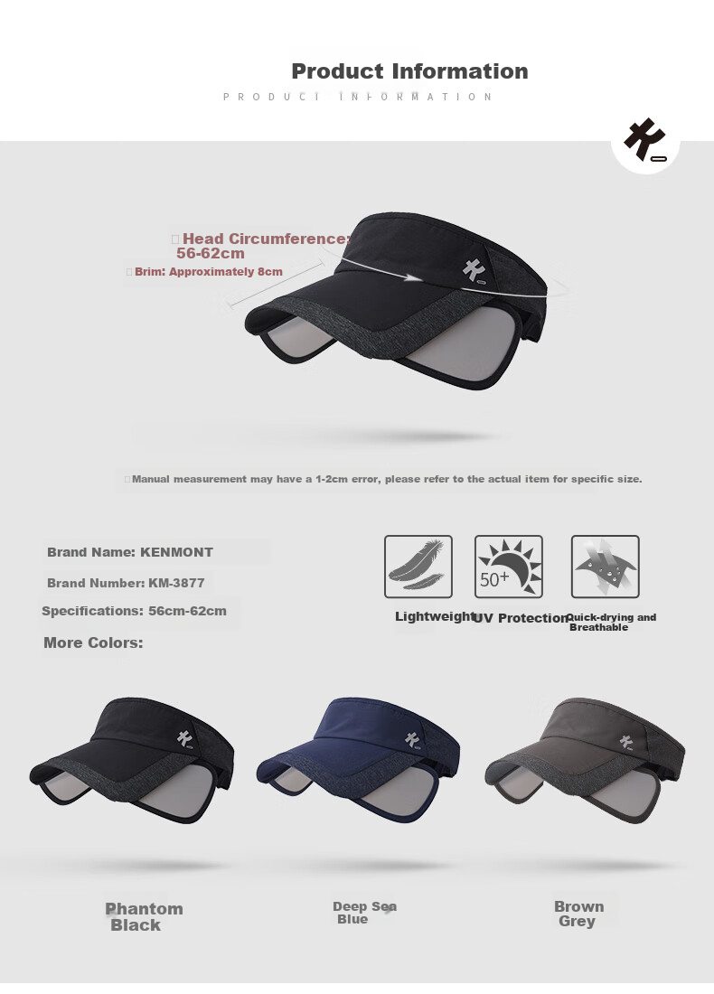 Kenmont Spring And Summer Wide Brim Baseball Cap for Men, Sun Protection Hat, UV-Resistant, Hiking Sunshade, Fishing Visor Cap 3877 7