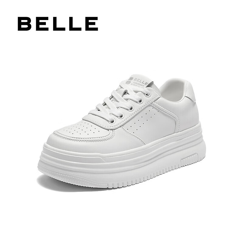 Belle Women's Shoes, Simple And Versatile White Sneakers, Breathable for Spring And Summer, Height-Increasing Thick-Soled Casual Shoes, Skateboard Shoes B2597BM5, White, Size 34
