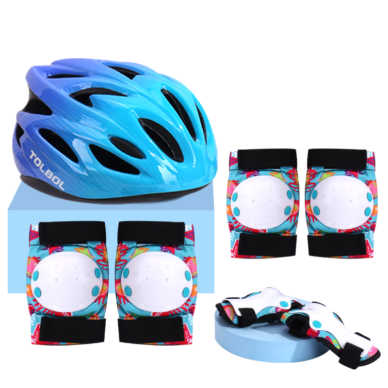 Tongbu Roller Skating Protective Gear Kids Riding Helmet Bicycle Balance Bike Skateboard Knee Elbow Wrist Guards Set Blue