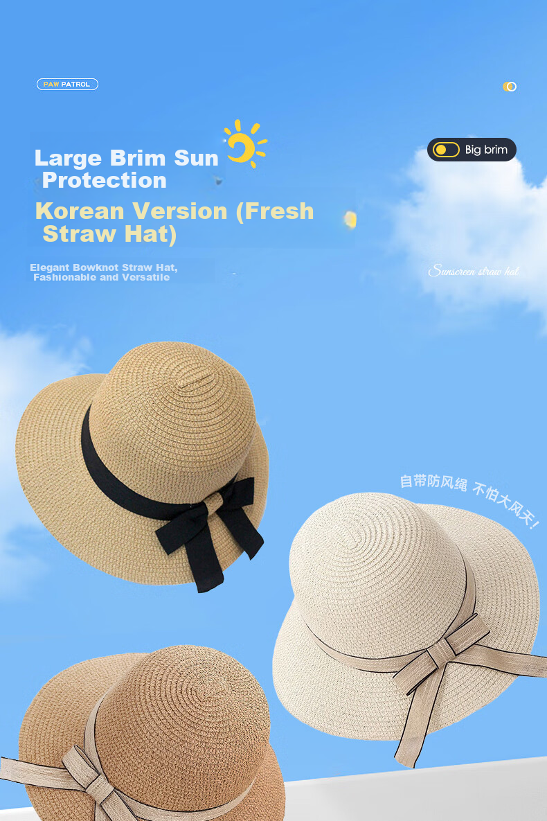 GLO-STORY Women's Sun Hat Outdoor Straw Hat for Travel, Beach, Korean Style Butterfly Bow Trendy WMZ824172 1