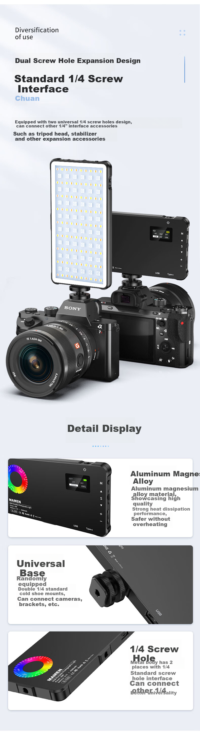 MAMEN Fill Light SL-C02, Full-Color RGB Dual-Temperature Portable Handheld Light, Camera Phone Live Streaming Photography Micro-Drama Short Video Pocket Atmosphere Soft Light 10
