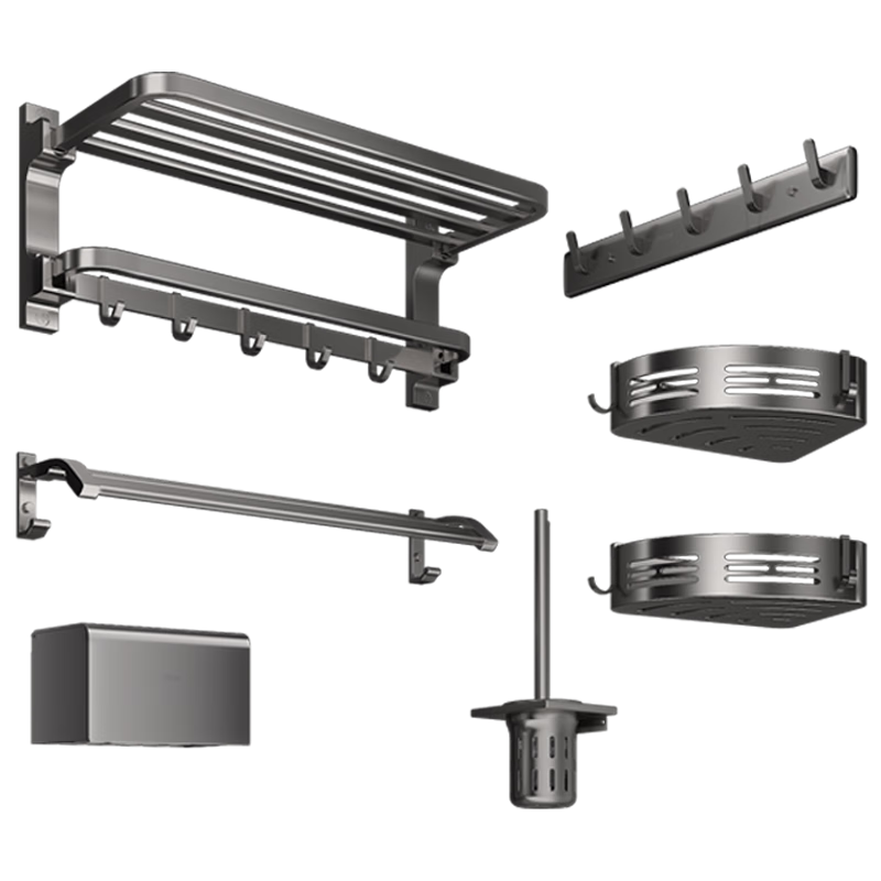 MICOE Bathroom Storage Rack, Gun-Gray Towel Rack, Foldable Bath Towel Holder, No Drilling Required, Space Aluminum Hanging Accessories Set M-D616