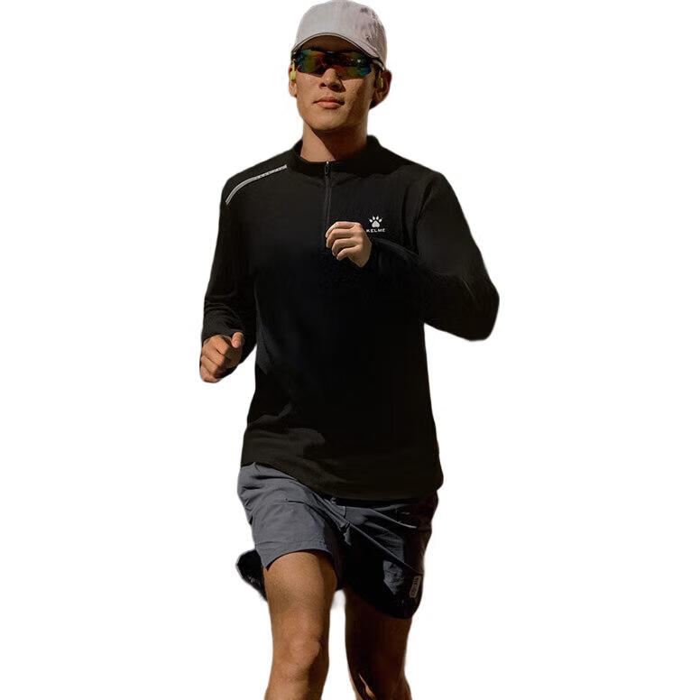 KELME Long-Sleeve T-Shirt for Men, Running Quick-Dry Shirt, Half-Zip Lightweight Training Cotton-Like Sports Top, Onyx Black, L