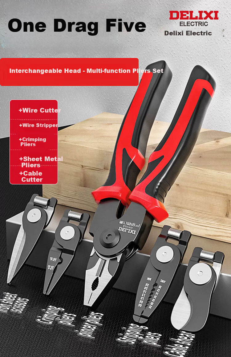 DELIXI ELECTRIC 5-In Multifunctional Pliers Set Including Wire Cutters, Pliers, Strippers, Electrician's Crimping Pliers 1
