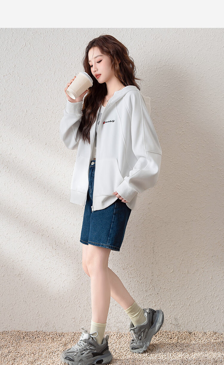 TonLion 2025 Spring Women's Hooded Short Letter Print Sweatshirt Jacket Off-White L 19