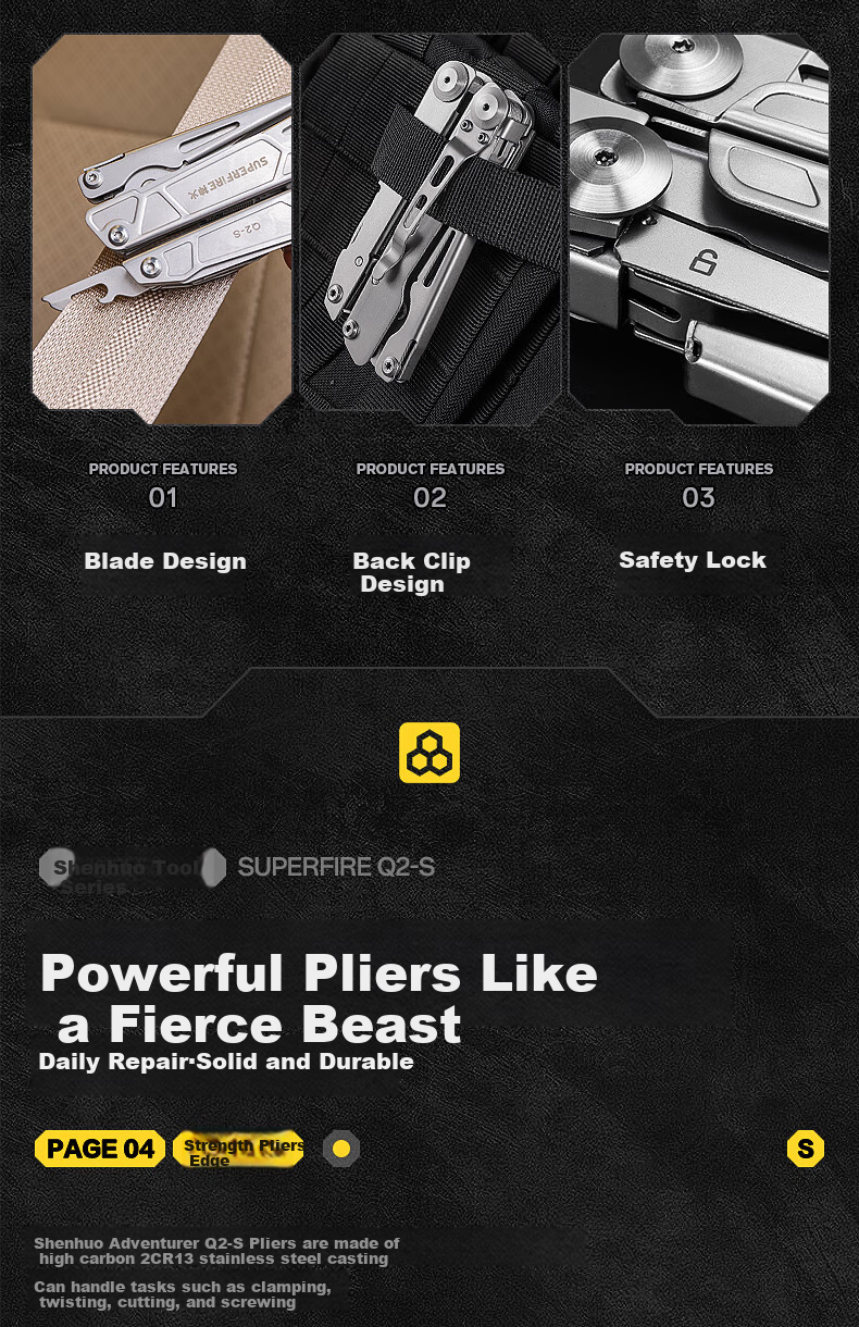 SupFire Q2-S Outdoor Tool Pliers, Multi-Functional Knife, Emergency Rescue Combination Folding Tool, Pliers, Wrench, Small Knife, Tactical Pliers 5