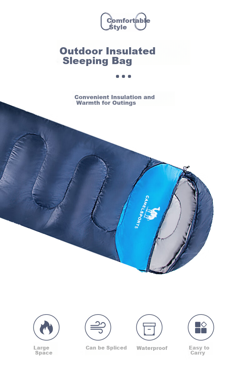 CAMEL Spring And Summer Outdoor Camping Overnight Thickened Winter Cold-Proof Cotton Sleeping Bag K1103 Moonstone Gray 1.35Kg Right 2