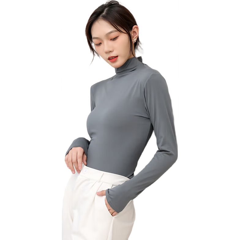 LangSha Women's Semi-Turtleneck Long Sleeve Slim Fit High Elastic Basic Base Layer Top for Spring, Autumn, and Winter