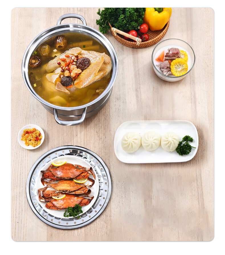 Kambach 304 Stainless Steel Double-Layer Steamer Pot with Lid, Thickened Bottom Large Soup Steamer, Multifunctional Cookware, 30cm, Compatible with Gas Stoves 3