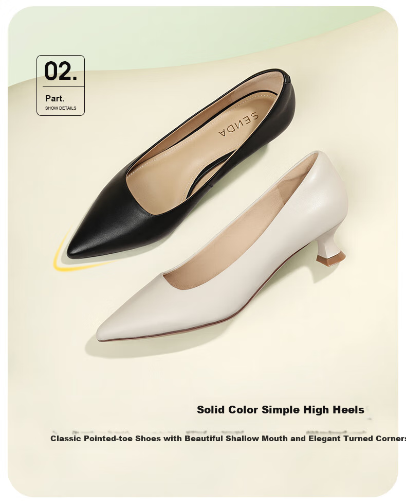 SENDA High Heels, Women's Sexy Stilettos, Comfortable Genuine Leather, Commuter Pointed Toe Shallow Mouth Pumps ZTC02CQ3, Black, Size 35 4