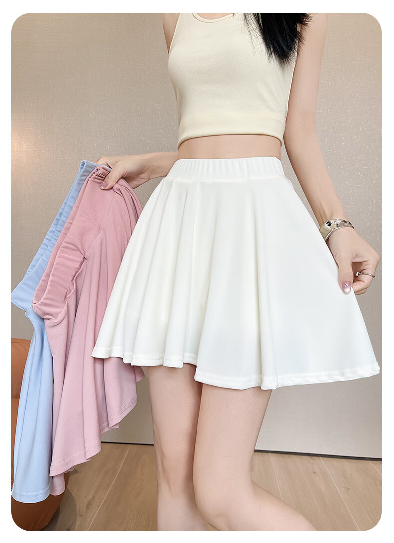 Langsha Women's Summer High-Waist Slimming Ice Silk Pleated Skirt Anti-Exposure Casual Sports A-Line Mini Skirt 1