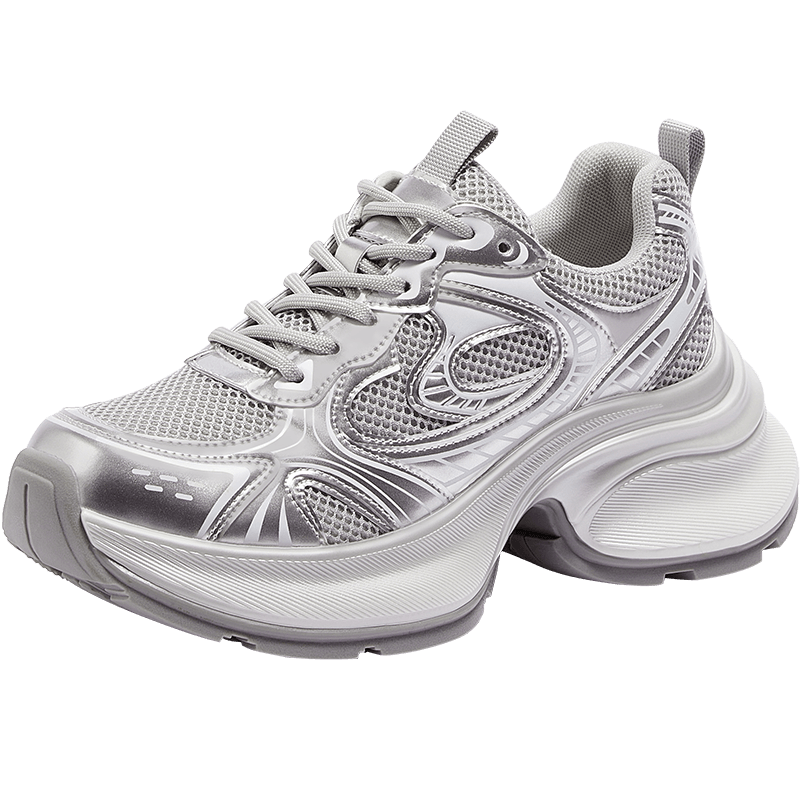 CAMEL Yinyi Women's Silver Dad Sneakers Thick Sole Casual Shoes L25S577144W Gray/Silver (Mesh) Size 39