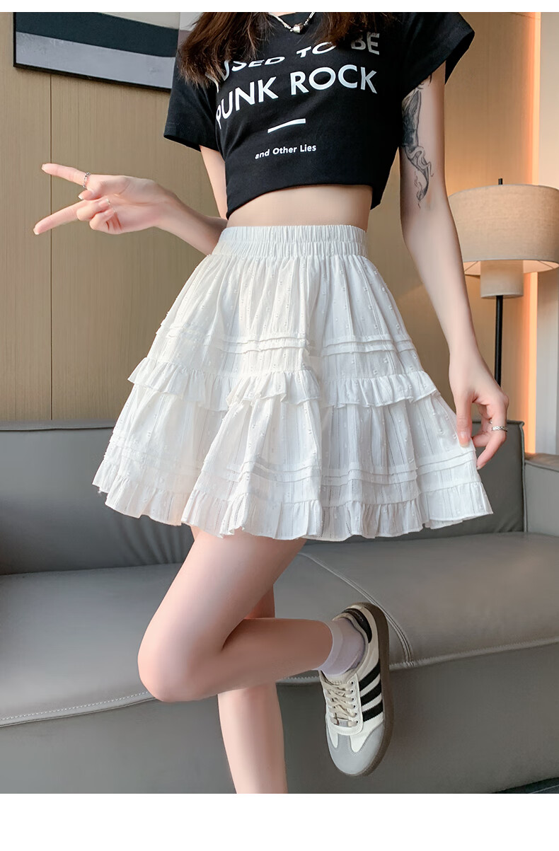 LangSha Ballet Skirt for Women, Summer High-Waisted Slimming Pure Cotton A-Line Skirt with Ruffle Trim, Fresh And Sweet Style Puffy Midi Skirt 10