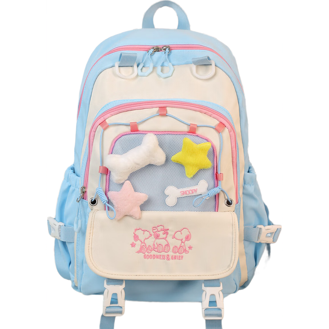 SNOOPY Painful Bag Ins Middle School High School Student Backpack for Girls, Cute Versatile Large Capacity Shoulder Bag Backpack Blue