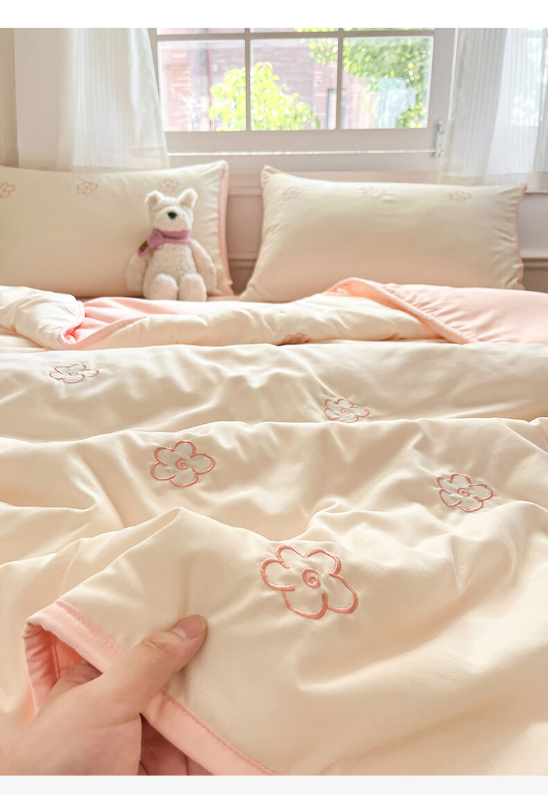 Dushiliren Class A Skin-Friendly Cotton Embroidered Air Conditioning Quilt Four-Piece Set Thin Quilt Home Bedding Set Bed Sheet Duvet Insert, Mountain Gray Cloud Pattern 200*230cm 4