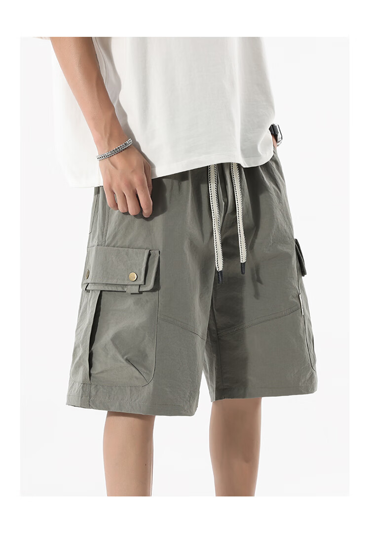 CLOR American-Style Casual Cargo Shorts, Summer Loose-Fit Five-Point Pants, Tie-Dye Sports Ice Silk Pants, MLS02, Dull Gray, Size L 12