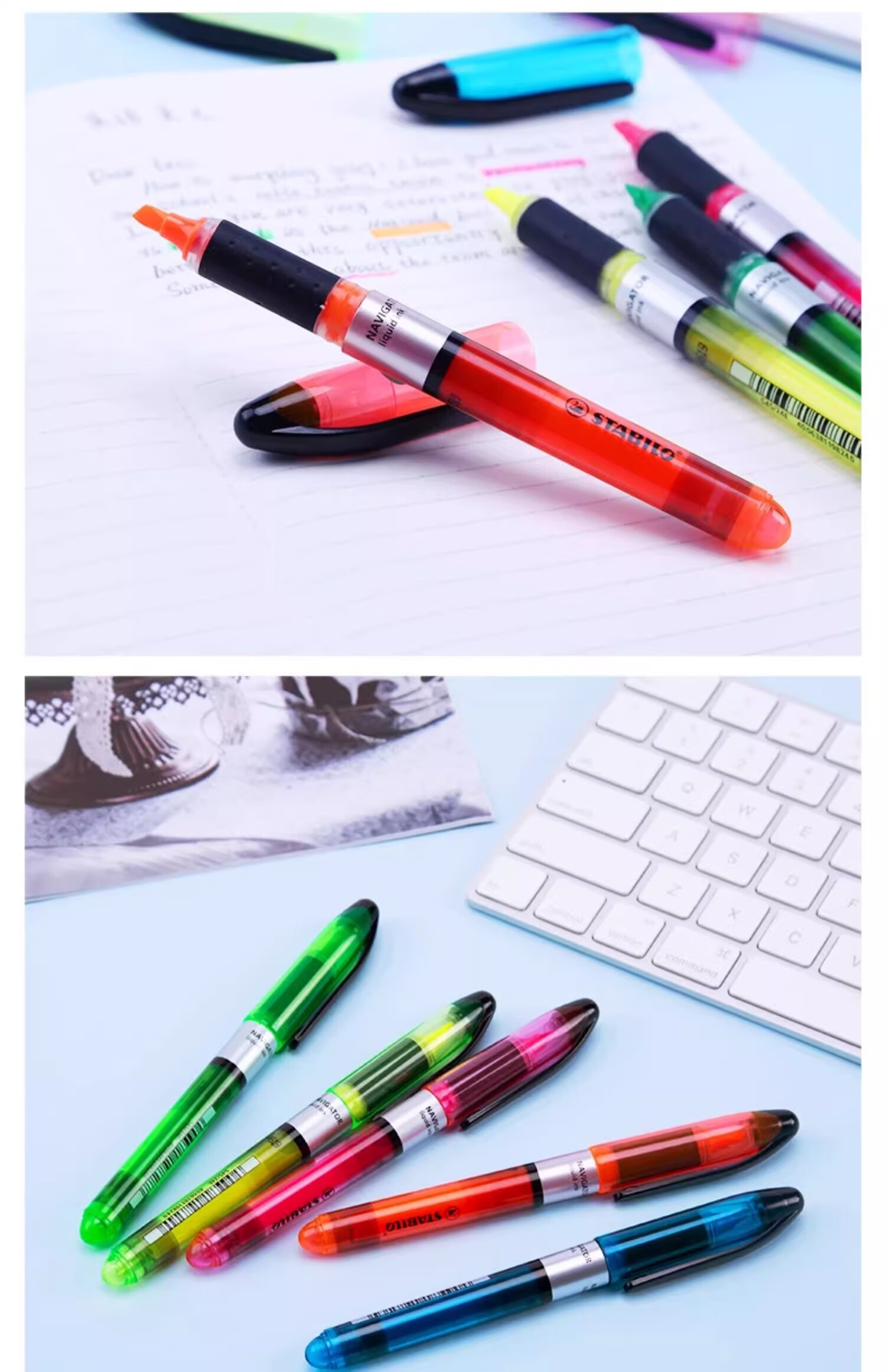 STABILO Highlighter Marker Pen Colorful Red Fluorescent Pen for Primary and High School Students Glitter Silver Pen Set 11