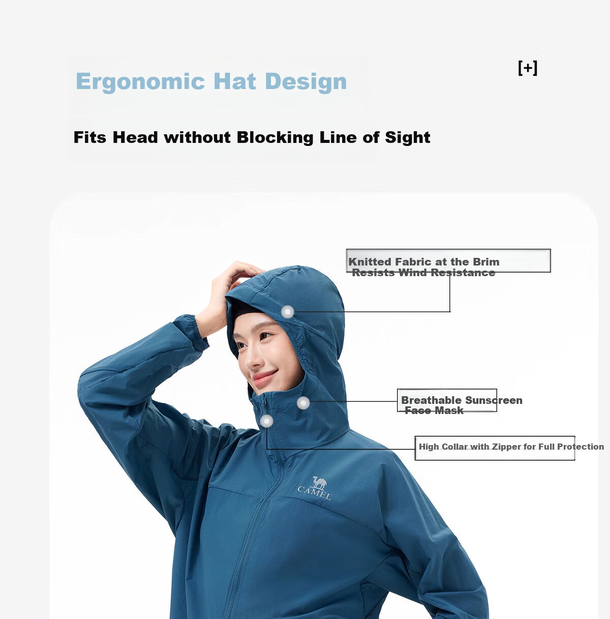 CAMEL Outdoor Sun Protection Clothing UPF50+, Unisex Water-Repellent Sun Protection Jacket A35BA45088 S 12