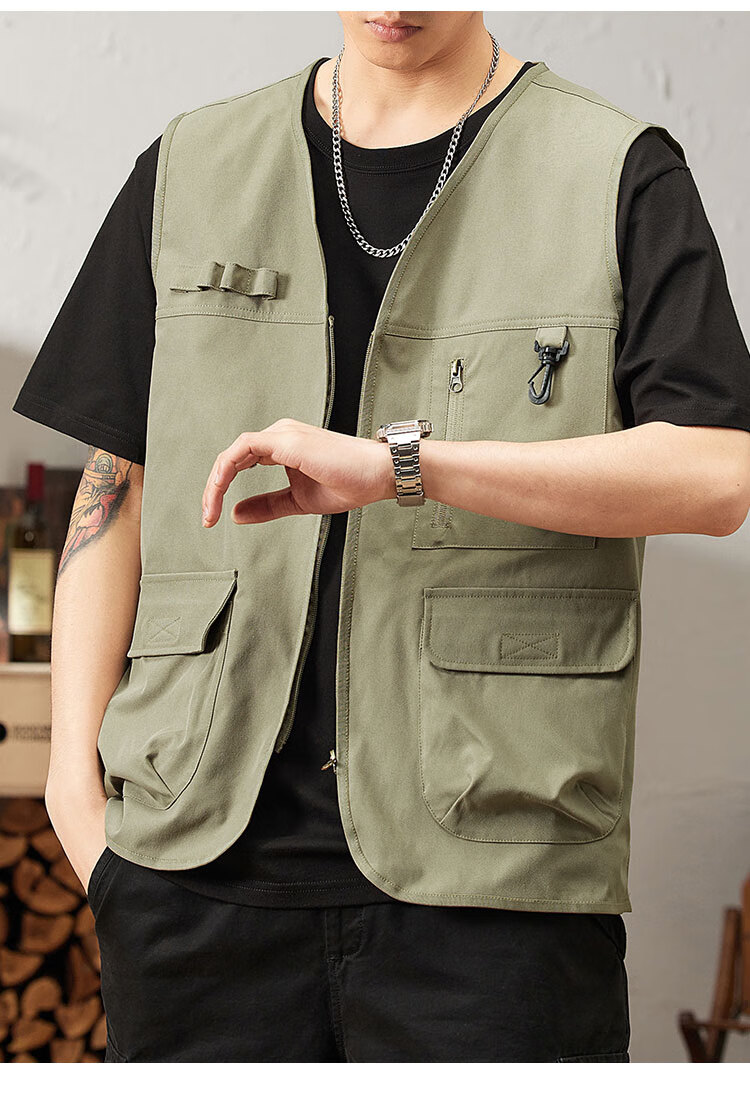 TUCANO Men's Summer Outdoor Workwear Vest Fashionable Sleeveless V-Neck Jacket Military Green 3XL 17