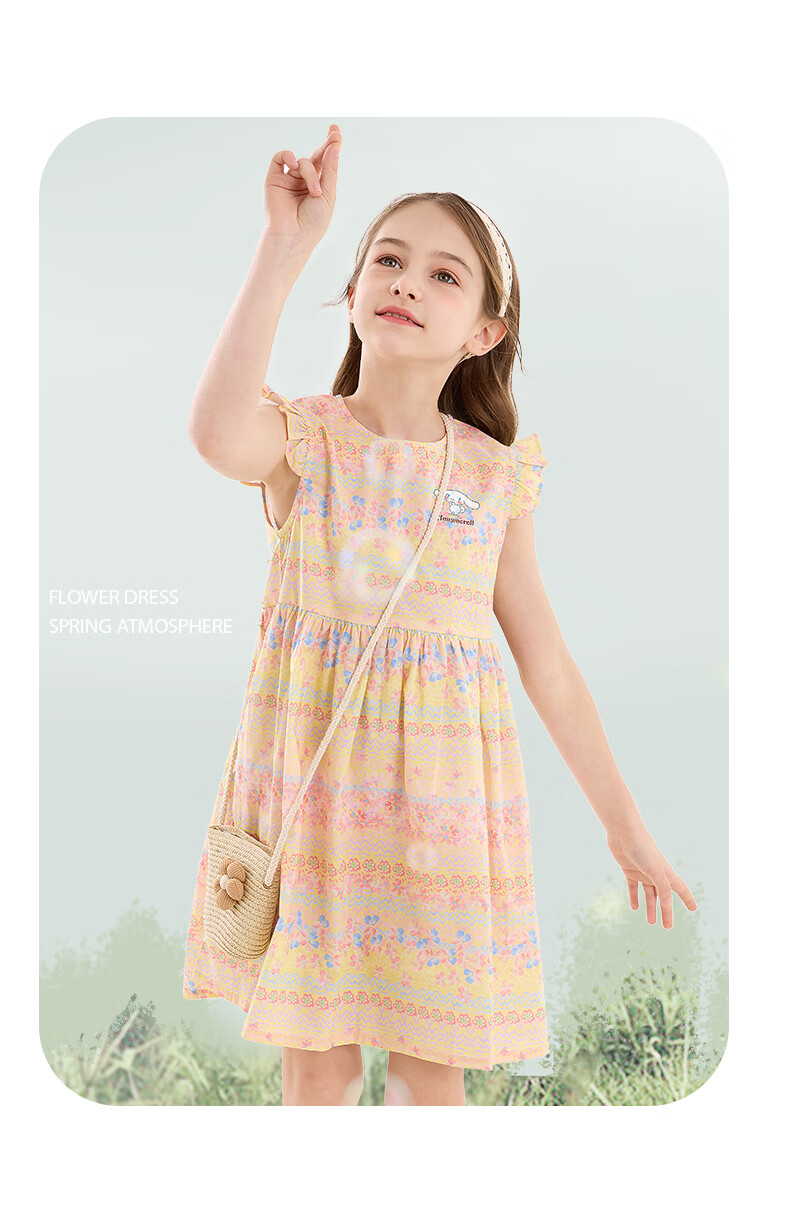 Hello Kitty Girls' Summer Dress, Stylish Children's Cotton Dress, Loose Floral Print for Older Girls, GG010 Yellow Orange, Size 170 8
