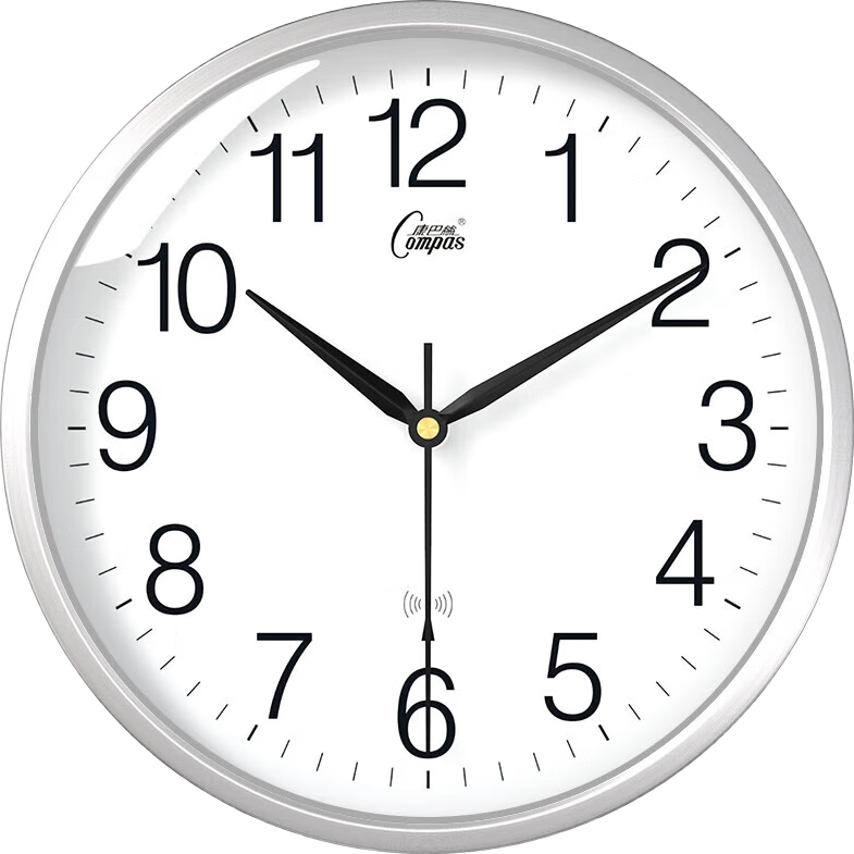 Compas Radio-Controlled Clock Automatic Time Synchronization Exam Room Living Room Metal Wall Clock 2037 Silver (30cm)