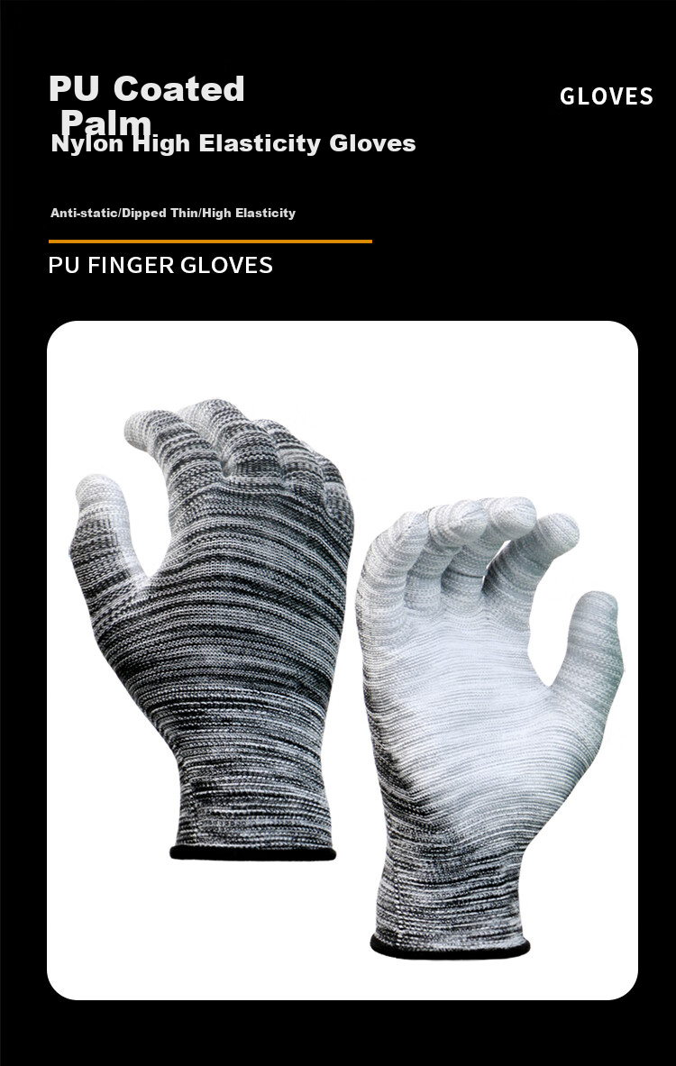 Bangshoushi Latex-Coated Work Gloves, 12 Pairs, PU Palm-Coated Gloves, Nylon Thread, Anti-Static, Thin And Flexible, for Electronics And Light Industrial Work, Medium Size 1
