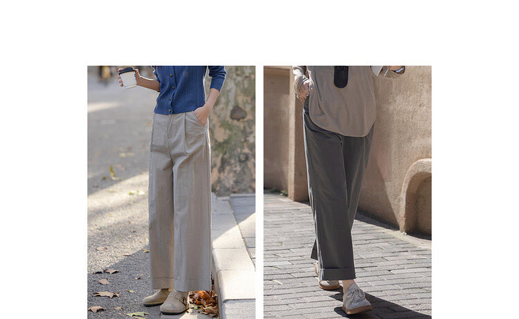 Dme [Commuter Lazy Pants] Spring Simple Style Cloud Cotton Roll-Edge Long Pants Comfortable Straight-Leg Slimming Women's Casual Pants 3