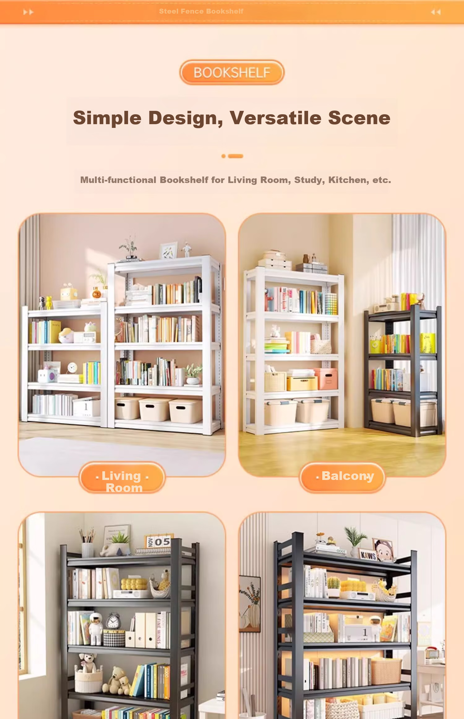 Moxiao Steel Bookshelf, Multi-Tier Floor-Standing, for Home And Student Use, Living Room Storage, Book Rack, White, 80*40*160 13
