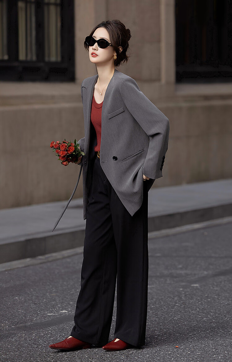 Dme [Jingshuo Tongkun] Spring And Autumn Stylish Lapelless Asymmetric Turn-Down Blazer, Simple Slim-Fit Short Suit Jacket for Wome 11