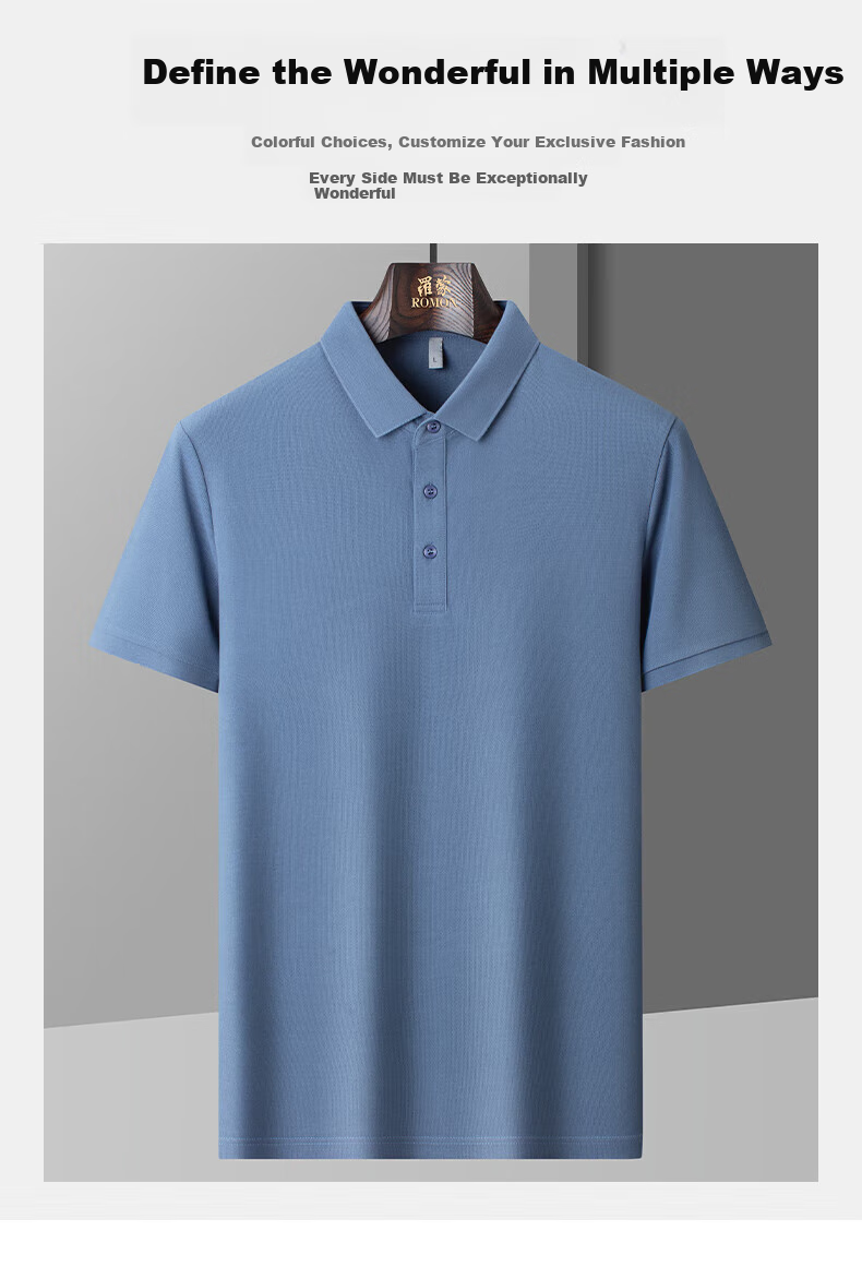 ROMON Short-Sleeve Polo Shirt for Men with Collar, Summer Business Casual Versatile Solid Color Top 8827 2
