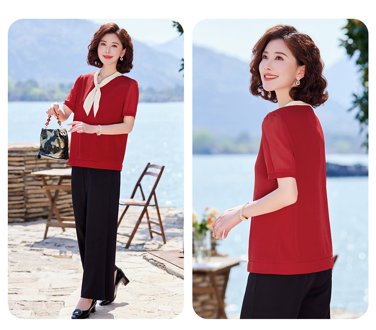 Yuzhaolin Xipo Po Knitted T-Shirt Summer Middle-aged and Elderly Women's Mom Short Sleeve Top Y52T169 11