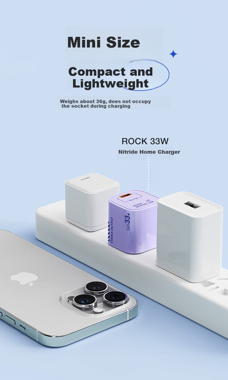 ROCK Compatible with Apple Charger, Type-C Port PD33W Charger, Fast Charging Head, Gallium Nitride, for Apple IPhone18/17promax, Huawei IPad Plug Power Adapter 5