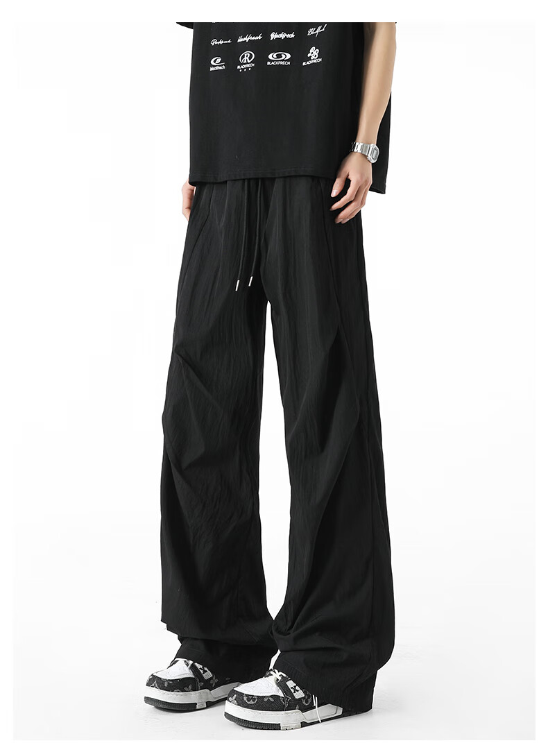 SWAMP AREA Wrinkled Ice Silk Pants for Men, Summer Lightweight American High Street Paratrooper Pants, Loose Straight-Leg Trousers KS51 Warm White 4XL 13