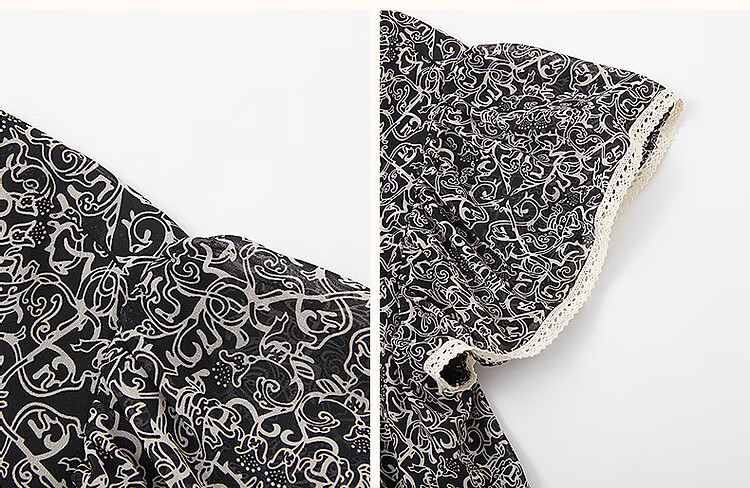 Dme [75D Chiffon Jacquard] Summer Flowy Short-Sleeve Shirt with Contrasting Trim, Loose Blouse Women's Top 9