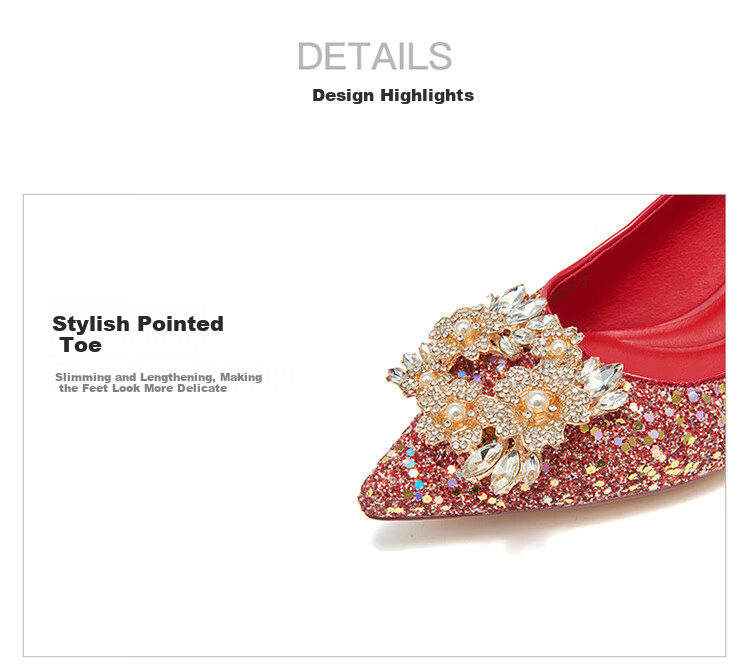 Josiny Elegant Wedding Shoes, High Heels for Women, Chinese-Style Wedding Shoes to Match Dresses, Qipao, Toasting without Fatigue, Red, Size 34 7