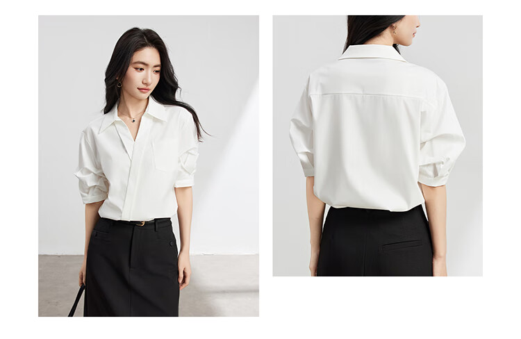 Bodexiaojie Blue Stylish Luxury V-Neck Shirt for Women, Summer Commute Short-Sleeve Top, Professional Petite Interview Blouse, XL 5