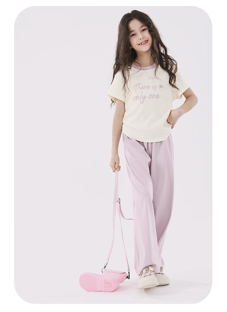 Disney Girls' Summer Set Short Sleeve T-Shirt and Long Pants Two-Piece Outfit Big Kids Summer Fashion L1004 Apricot Pink Size 140 9