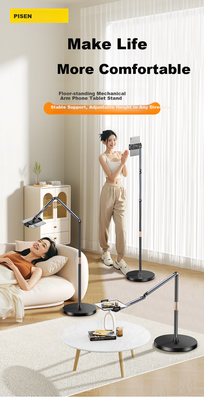 Pisen Tablet Stand Floor IPad Stand 2026 New Model Bedside TV Binge-Watching Online Class Live Streaming Overhead Shooting Arm Extendable Bedside Lazy Stand Phone Tablet Stand Two-In Floor 1