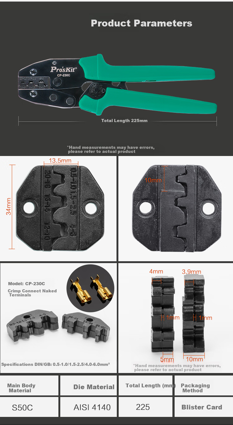 Pro'sKit CP-230C Network Extension Bare Terminal Ratchet Crimping Pliers Wire Crimper (0.5~6mm²) 4