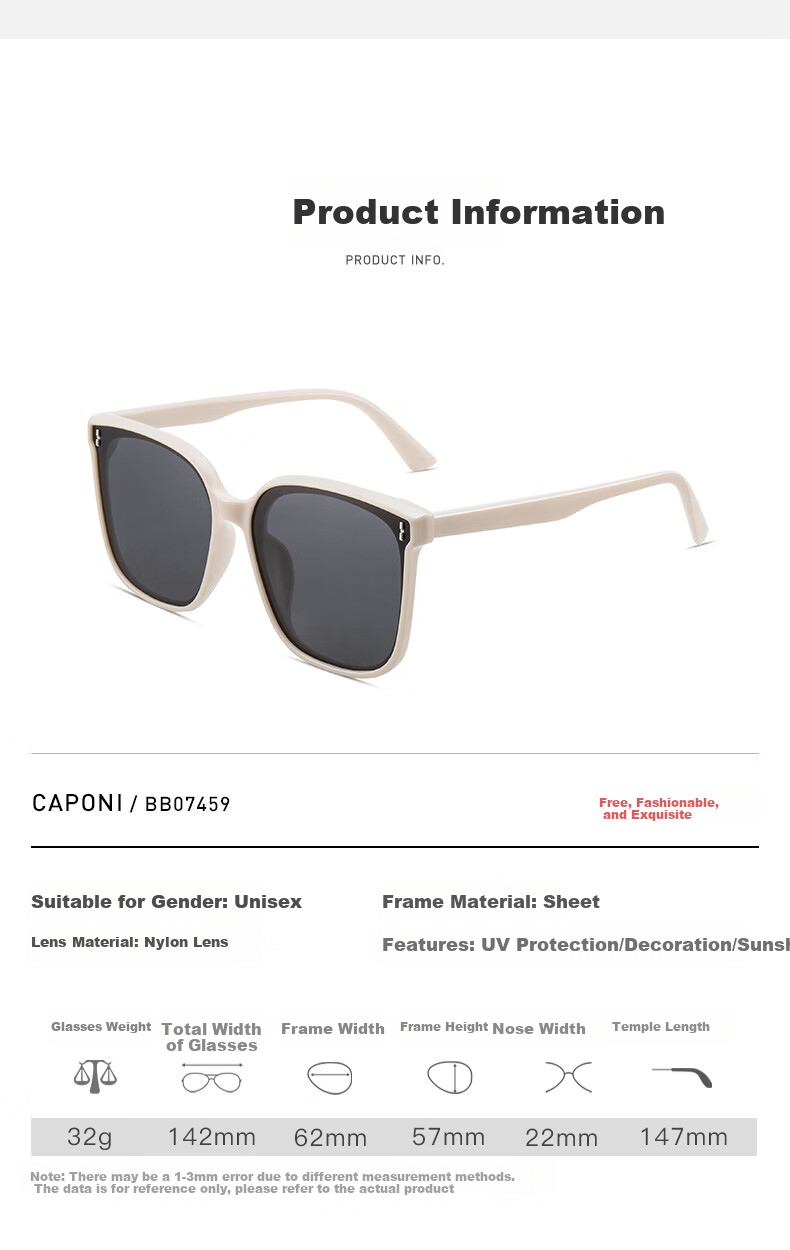 CAPONI Polarized Myopia Sunglasses for Women, GM Sunglasses, UV Protection, Sun Protection, for Driving, Large Frame, Slimming Effect 6