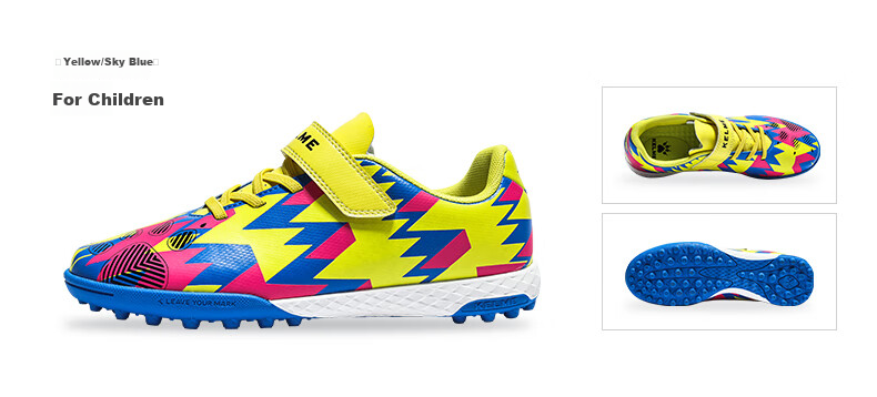KELME Children's Soccer Shoes for Boys, Xingyao 1.0, Non-Slip Wear-Resistant TF Turf Cleats, Professional Competition Shoes, White And Blue, Size 34 6