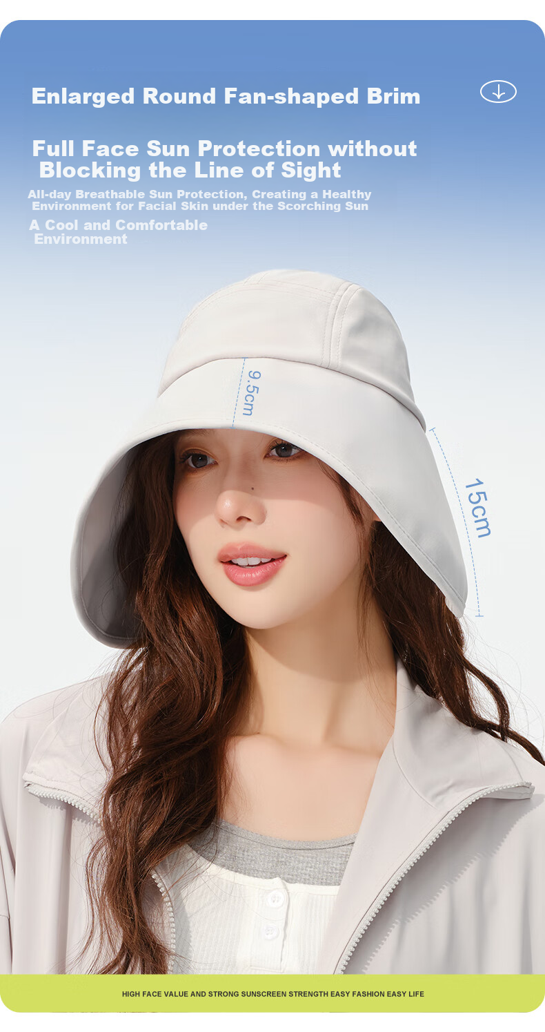 CACUSS Women's Summer Sun Hat, Outdoor UV Protection Face-Covering Wide-Brimmed Fishing Hat, Light Gray 2