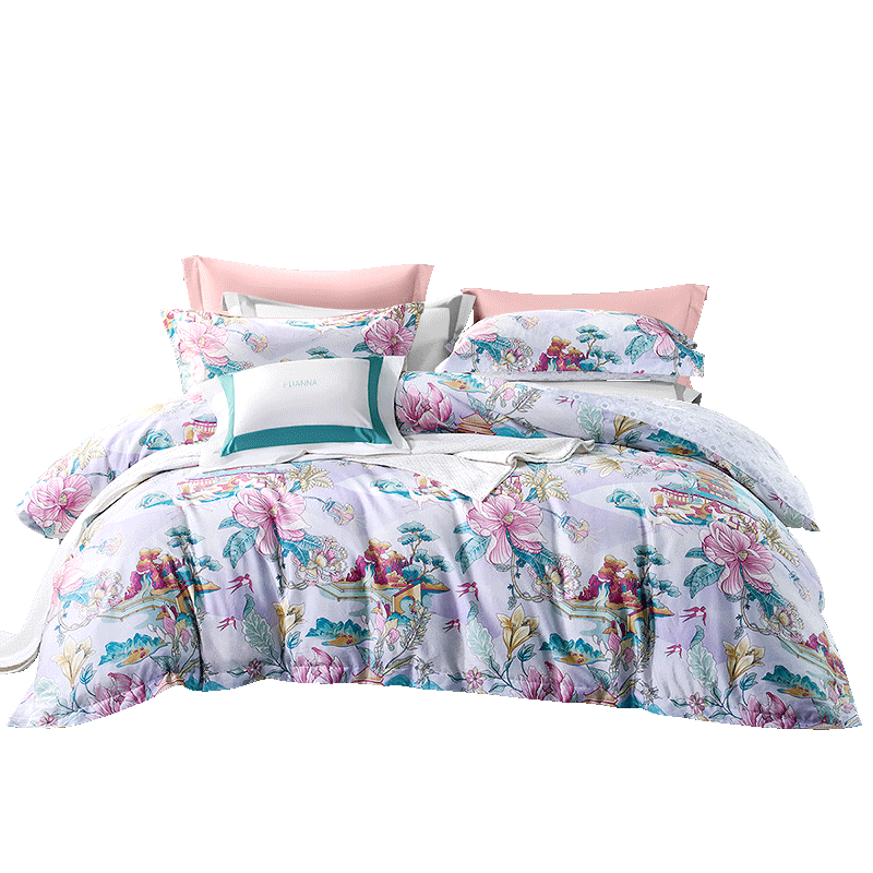 Fuanna 60s Long-Staple Cotton Four-Piece Set 100% Pure Cotton Sateen Sheet and Duvet Cover Double Extra Large 230*229cm