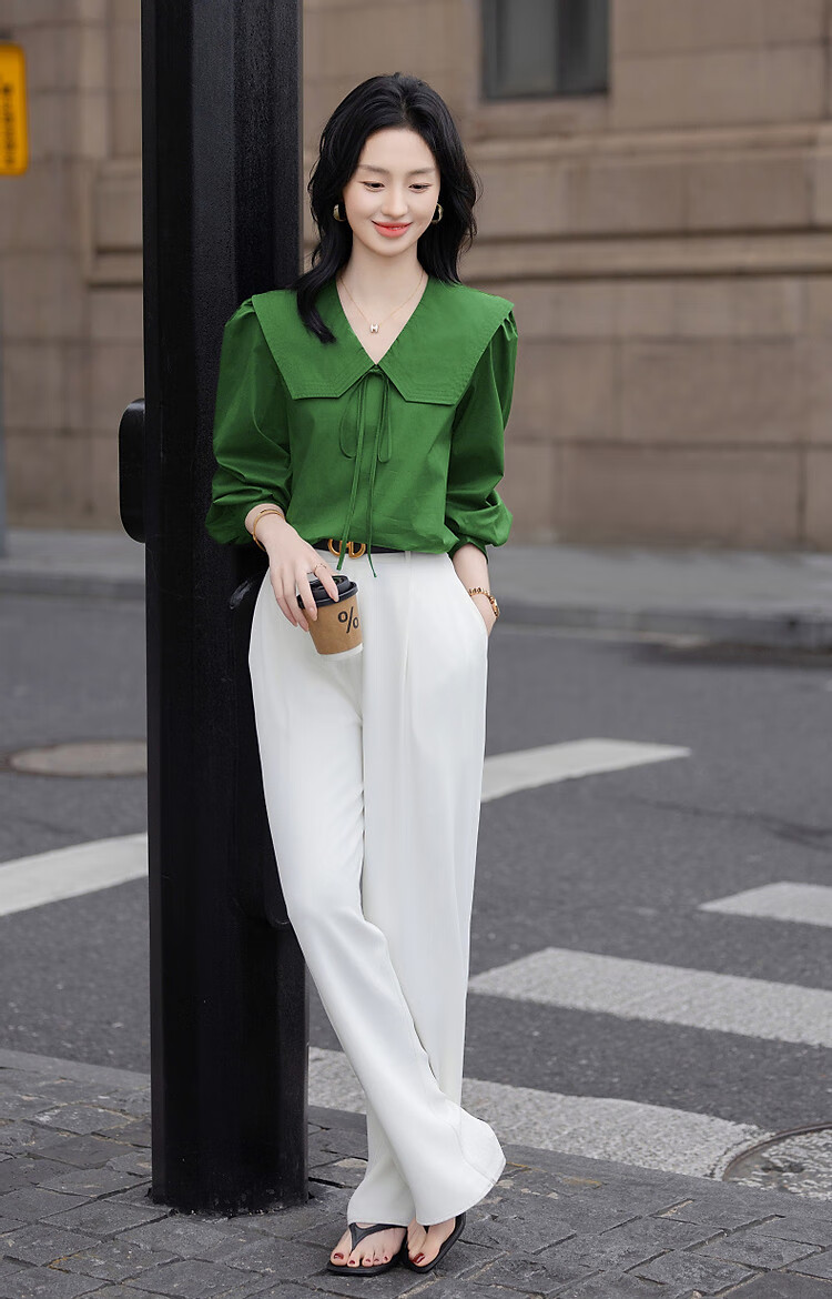 Dme [Will Breathe Cotton] Spring And Autumn Japanese Artistic Turndown Collar Tie-Up Shirt with Puff Sleeves, Concealing Body, Women's Blouse Top 15